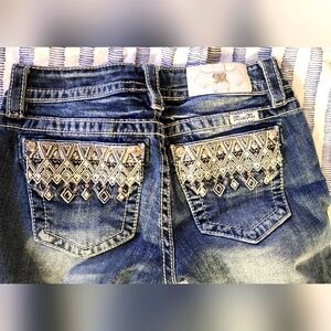 Miss Me Women's Blue Jeans with Silver Embellishments